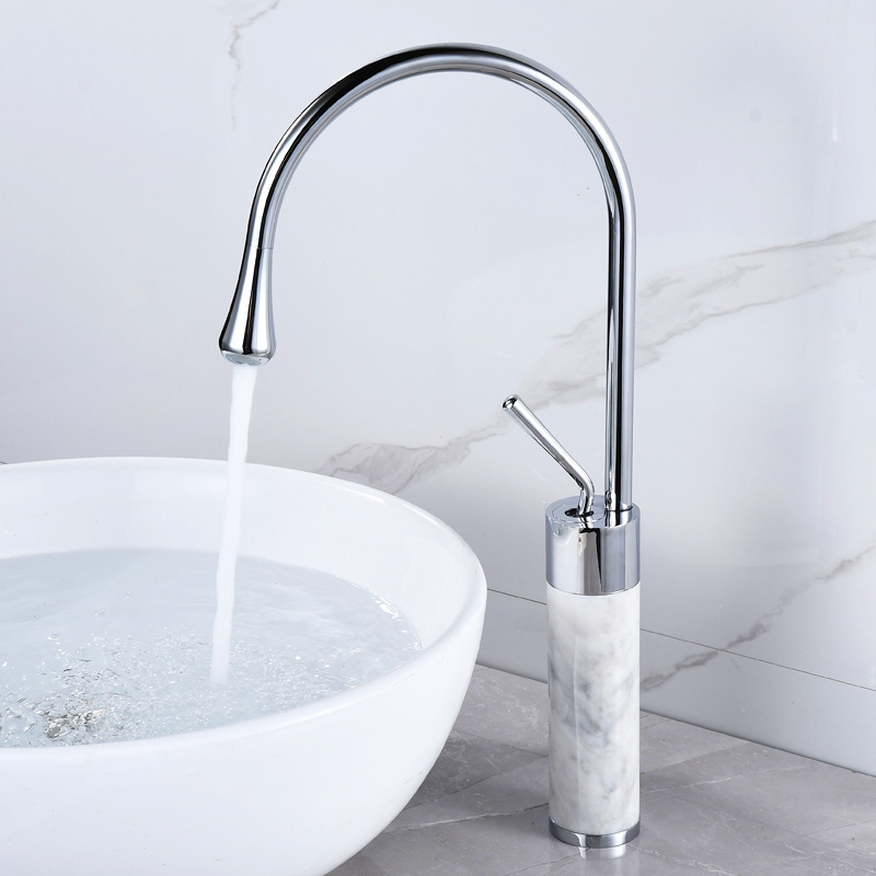 Nordic light luxury all-copper gold natural marble washbasin, cold and hot water faucet washbasin, brass single-hole countertop basin Specification drawing