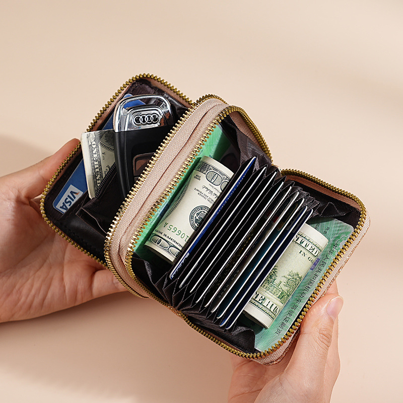 Cross-border Ladies' double zipper organ card case, Starry Sky Flash card holder, multi-slot ID card case, fashionable ladies' card holder details Picture