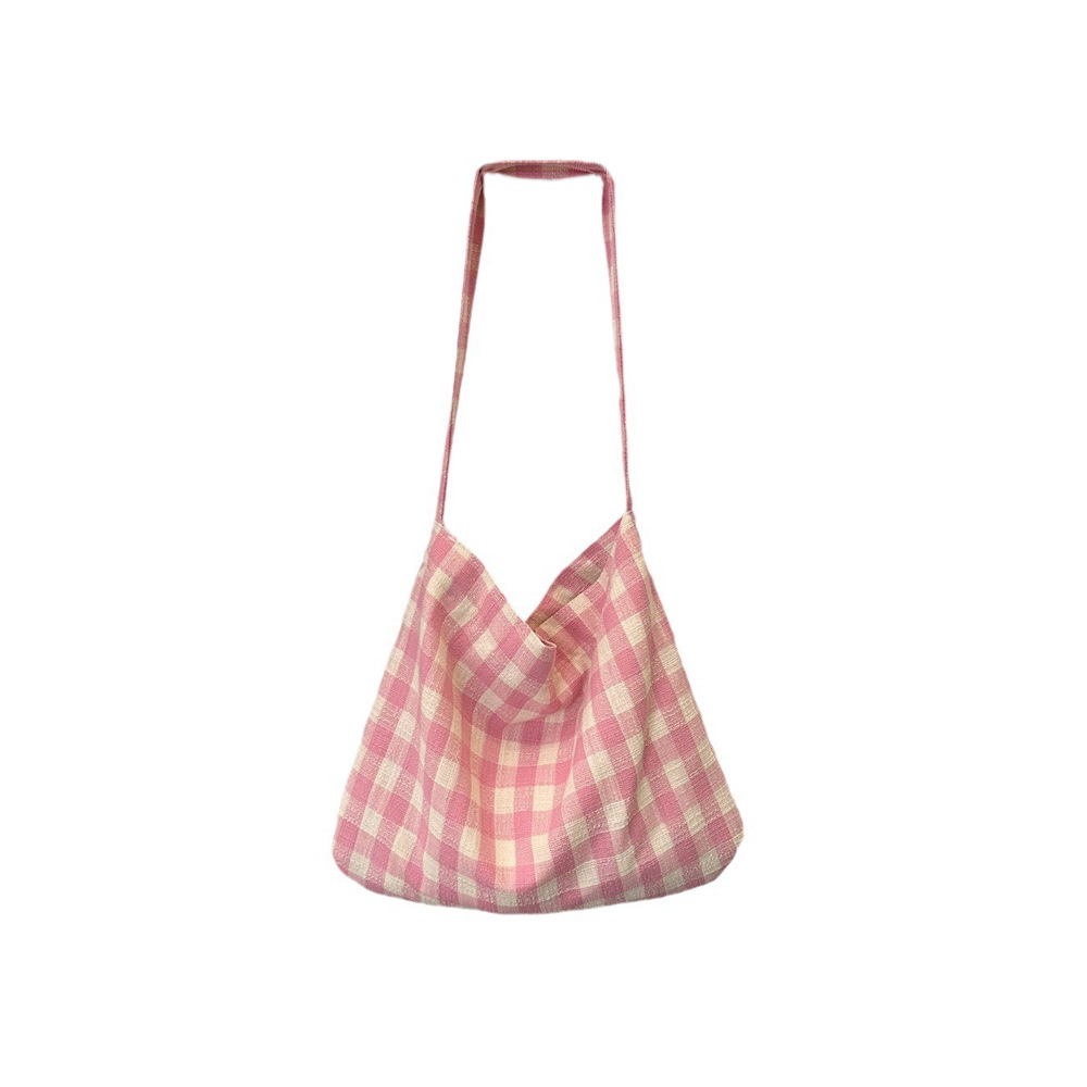 4481 New ins Korean underarm bag, cream blue checkered canvas bag, casual student single-shoulder crossbody bag Item Picture