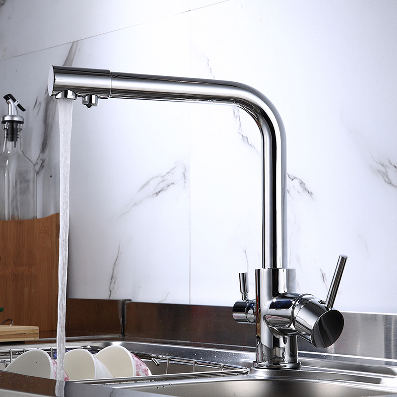 All-copper black spray-painted kitchen purified water faucet, sink, sink, rotatable double-handle double-hole faucet Specification drawing