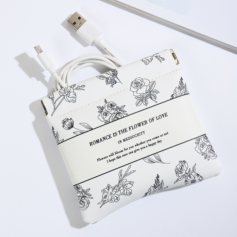 New camellia storage bag, self-closing wired earphone storage bag, PU coin purse, mini portable lipstick Specification drawing