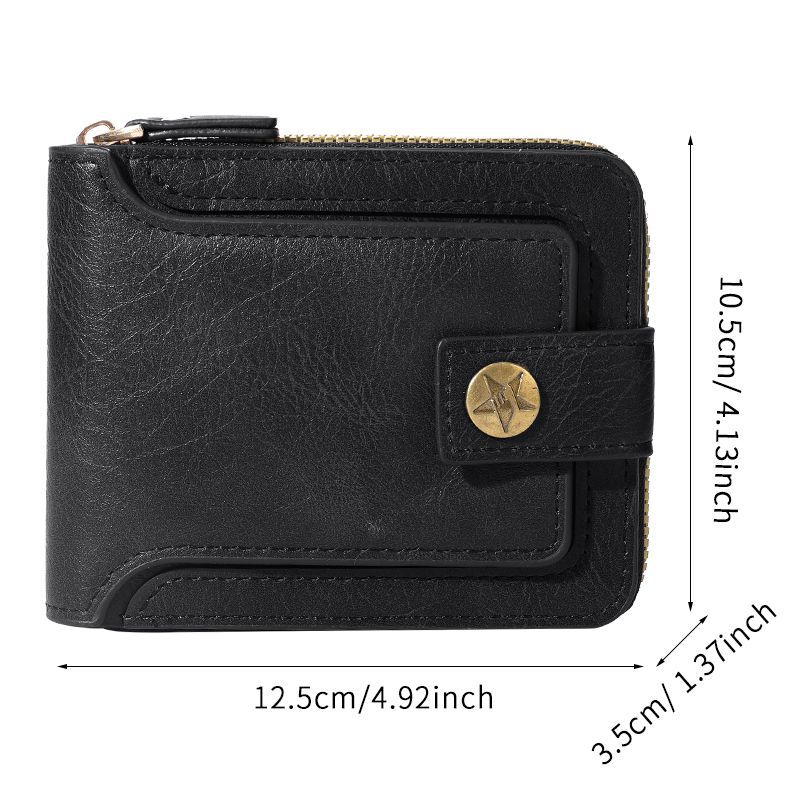Cross-border new product 2024 vintage men's short wallet, horizontal zipper multi-functional card case, 30% off buckle coin purse Item Picture