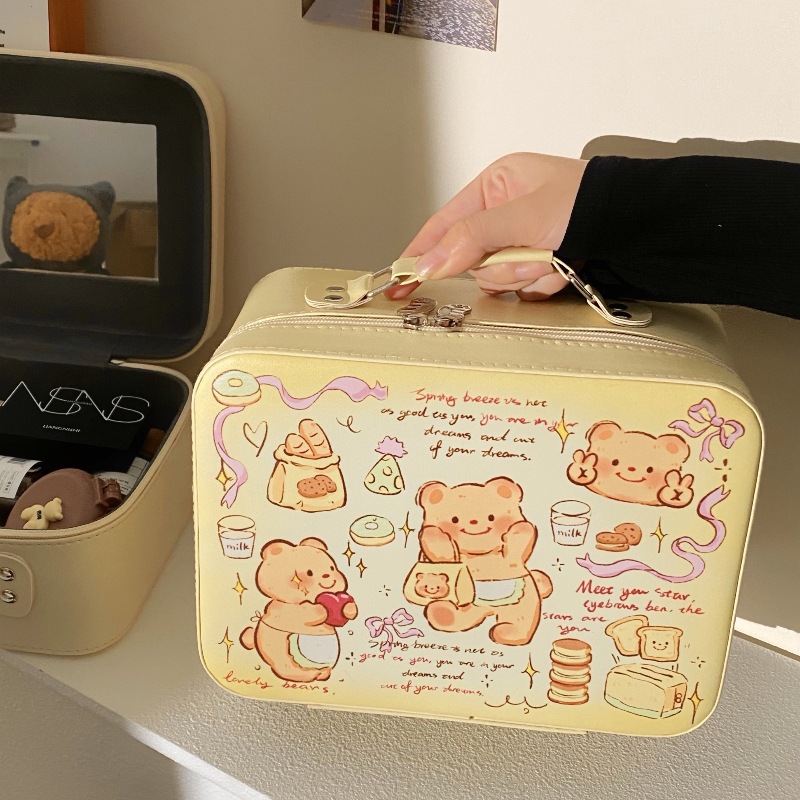 Super popular ~ Butter Bear Makeup Bag for Women, large-capacity portable storage box, cosmetics storage box with mirror Item Picture