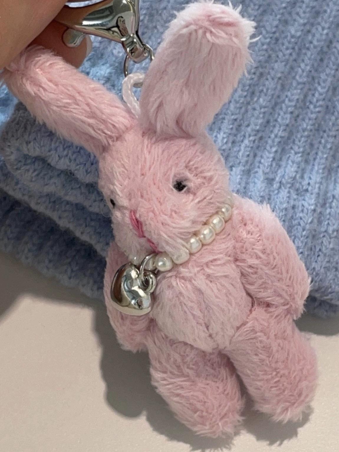 Cute girl, cute little rabbit pendant, plush doll, pearl heart pendant, doll bag, hanging accessory, keychain Item Picture
