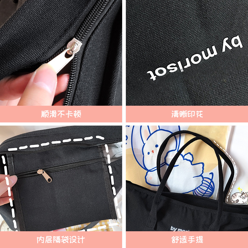 Black and white simple letter canvas bag, Korean style Instagram canvas bag, single-shoulder artistic and versatile student large capacity canvas bag Application Scenario