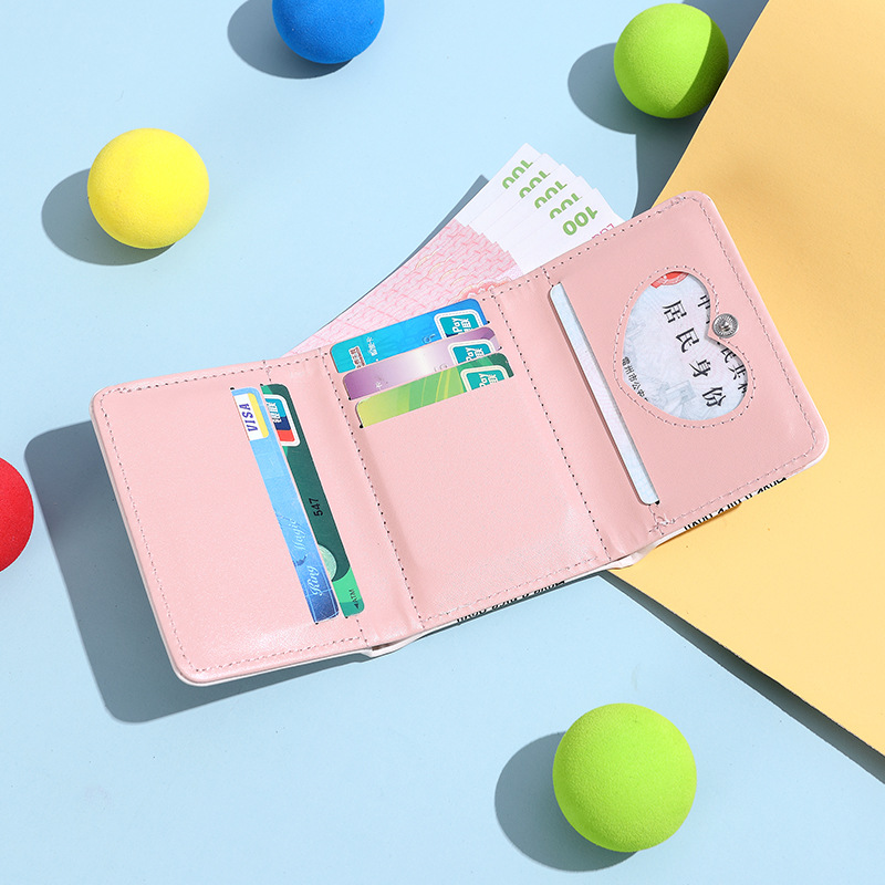 Cute cartoon folding three-fold short couple wallet, trendy, simple, small and ultra-thin student change wallet wholesale details Picture