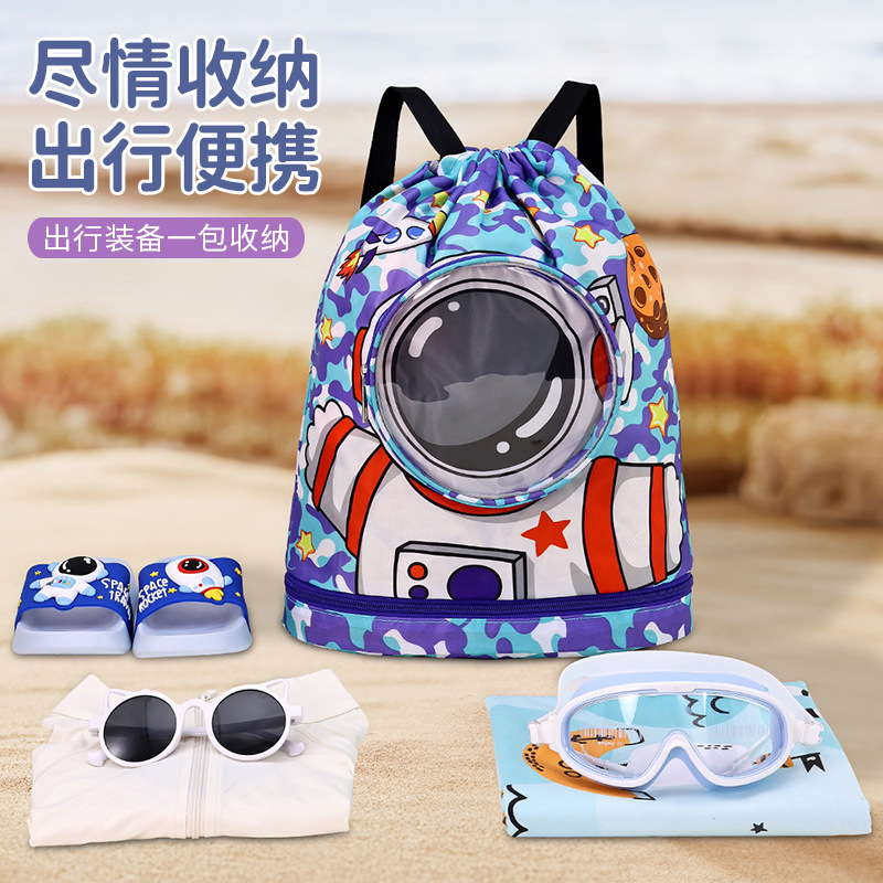 Drawstring pocket travel waterproof storage bag, beach bag with dry and wet separation, shoe compartment backpack, children's swimming bag Application Scenario