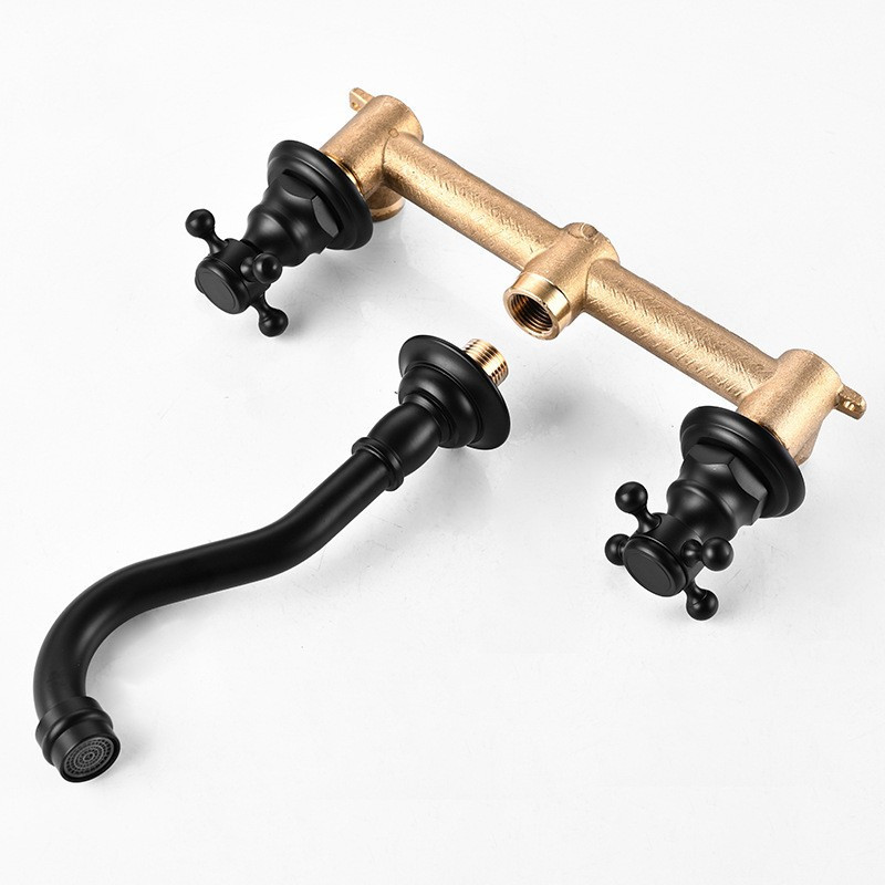 Concealed wall-mounted washbasin faucet, black all-copper built-in cold and hot washbasin countertop faucet Specification drawing