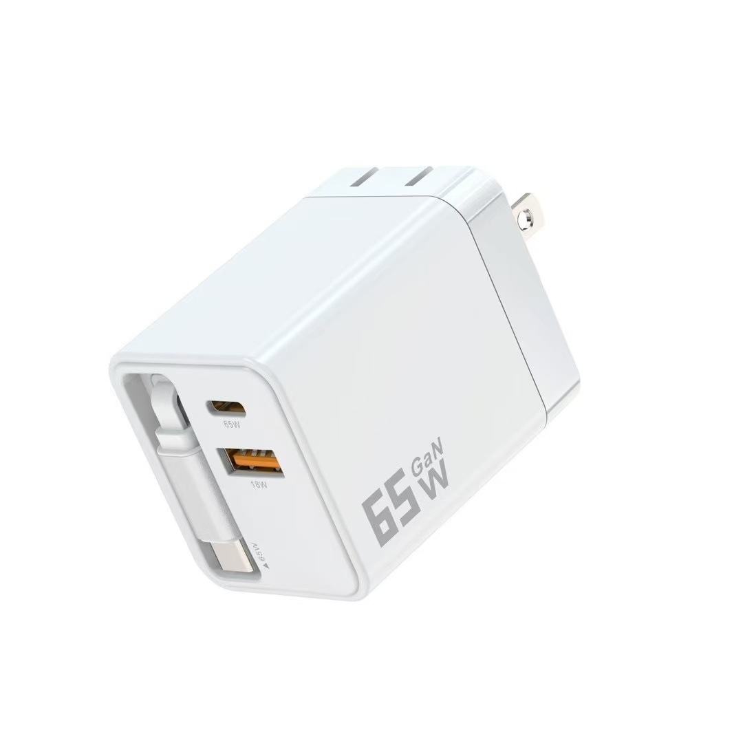65W dual-port cable adapter, 65W extendable cable TYPE-C charger, CE certified 65W extendable cable charger full figure