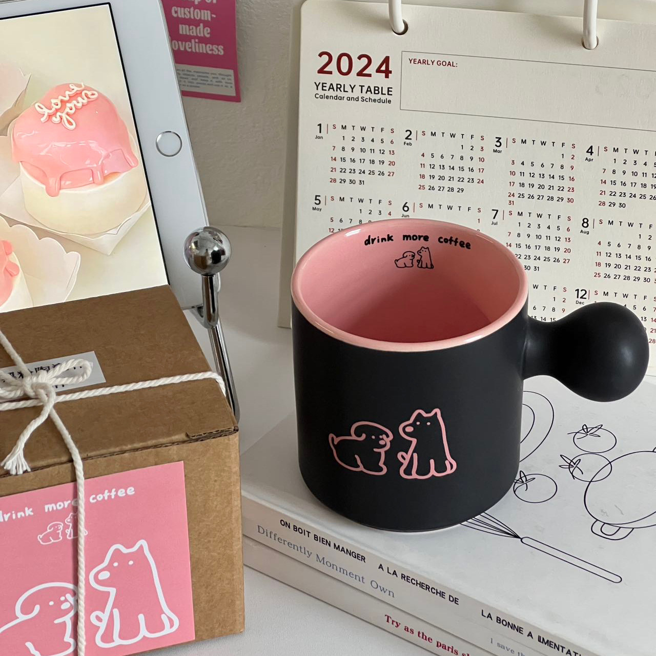blackpink cartoon dog frosted ball cup, ins sweet and Cool style home breakfast coffee cup, Ceramic cup, straight tube cup Specification drawing