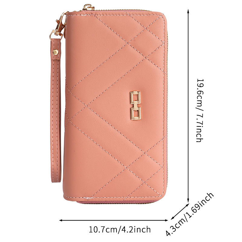 The new women's wallet clutch is fashionable and fresh. It has a large capacity and is a best-selling cross-border mobile coin purse with a diamond-shaped grid Item Picture