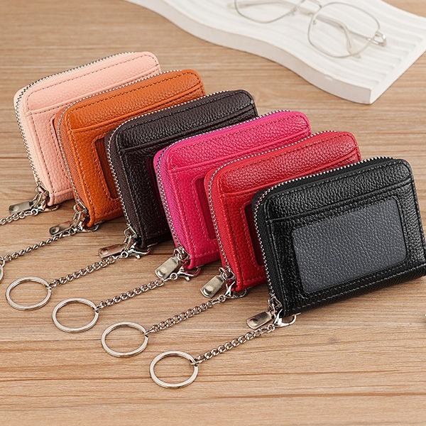 Amazon's best-selling card case with accordion zipper, bank card case, key case, pu multi-functional foreign trade card case with lychee pattern details Picture