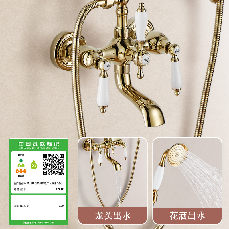 European-style brass retro showerhead lift rod, simple bathtub showerhead set, cold and hot bathroom, household gold details Picture