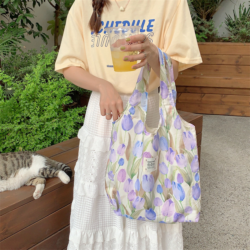 35204 Summer ins floral high-end canvas Bag, fresh and large capacity vest bag, shopping bag for shopping Specification drawing