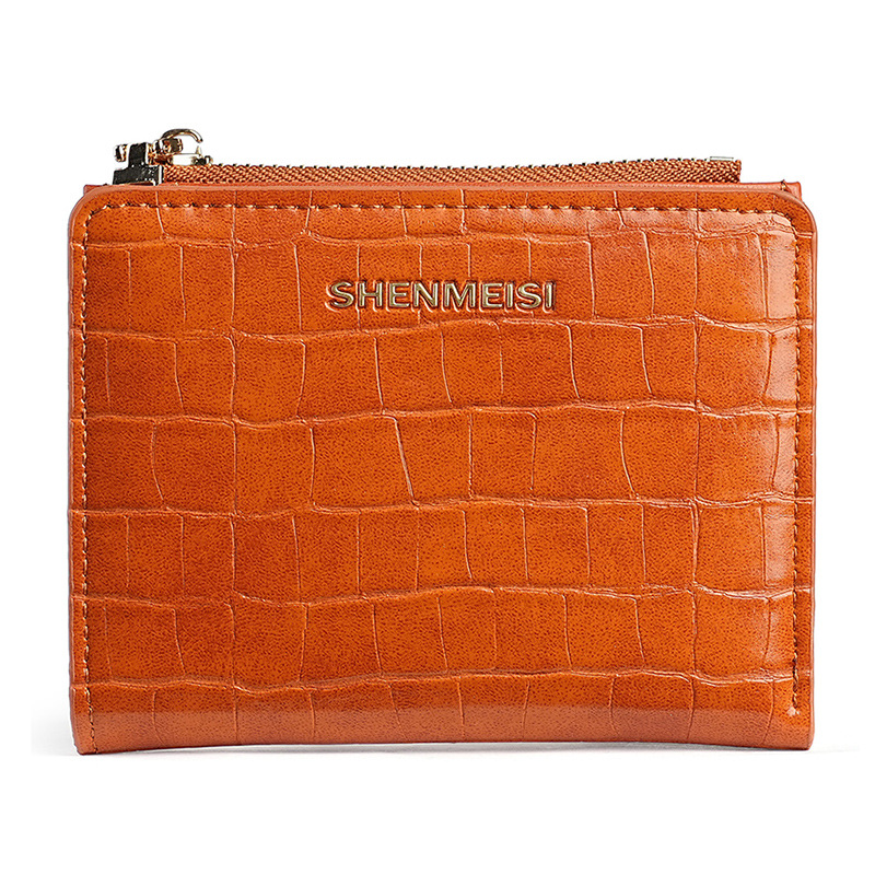 New short women's wallet, cross-border stone-patterned two-fold zipper coin purse, fashionable card case, wallet, ticket holder for women Item Picture