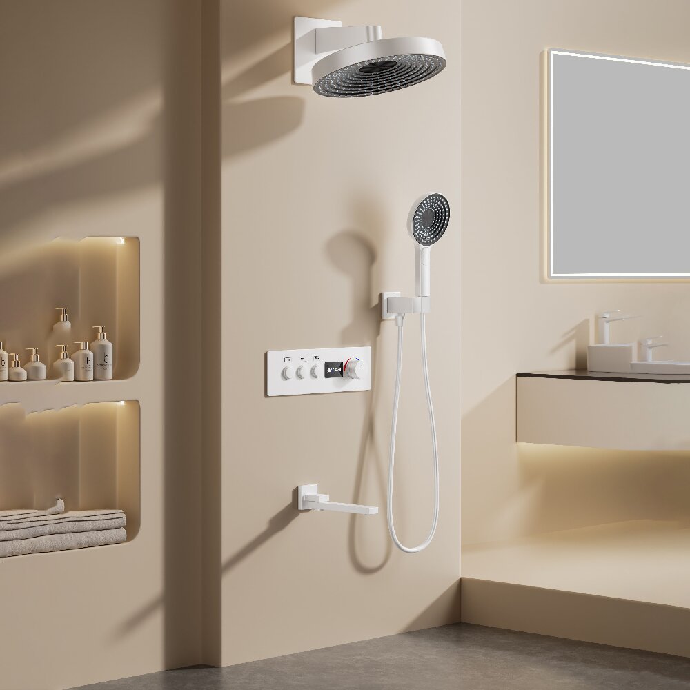 Concealed wall-mounted shower head, three-speed pressurized large top shower head set with water flow and temperature under the waterfall Specification drawing
