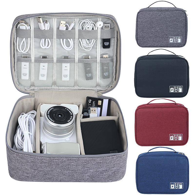 Travel data cable storage bag, travel power bank earphone storage box, multi-functional compartments digital bag manufacturer wholesale full figure
