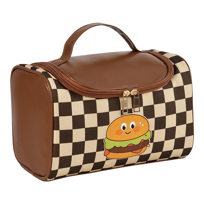A large-capacity women's makeup bag with a checkerboard pattern, portable and high appearance level, a new travel cosmetics toiletry bag and storage bag Item Picture