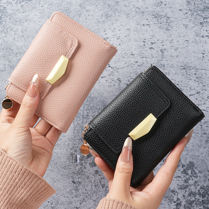 Cross-border women's short wallet ins lychee pattern high-end small folding three-fold multi-slot women's card bag wholesale Specification drawing