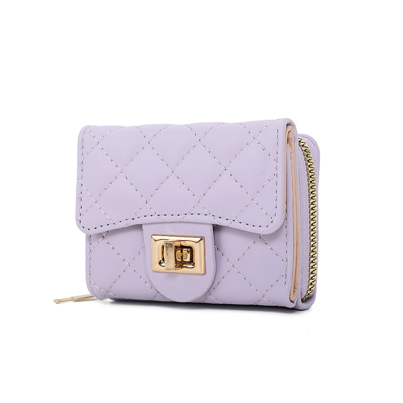 A new cross-border women's wallet with a simple diamond-shaped design and multiple slots for women. It features a large capacity and short design with embroidered thread Item Picture