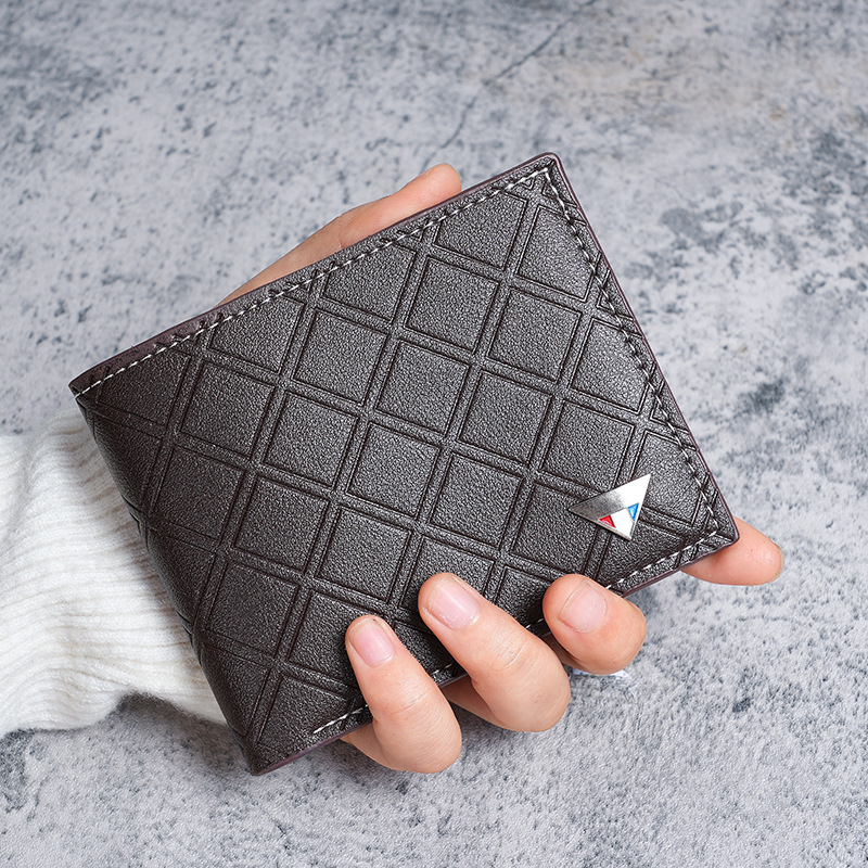 New men's wallet, short wallet, fashionable and casual for young men, checkered with multiple slots, thin soft leather wallet, and coin purse Specification drawing
