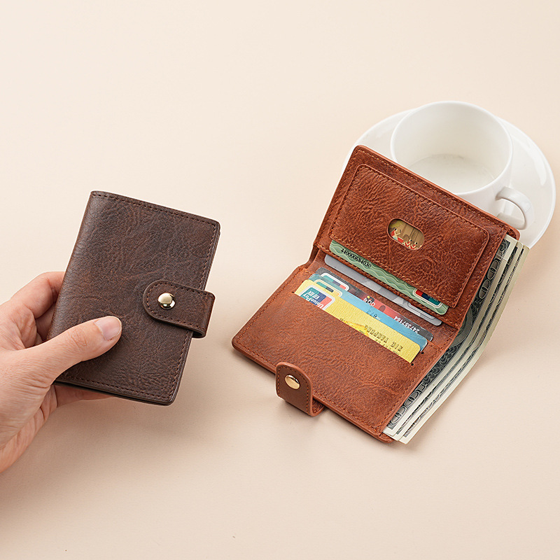 New men's and women's wallets: soft leather buckle, solid color texture, multi-slot, large capacity, multi-functional wallet details Picture