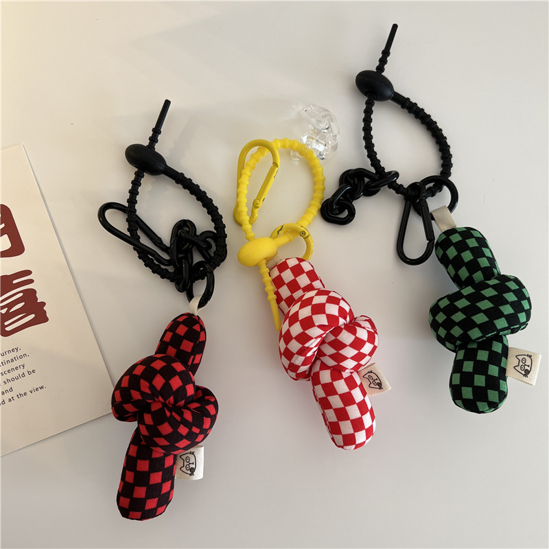 19273 Colorful button-up luggage pendant accessories, small doll pendant, candy-colored checkered children details Picture
