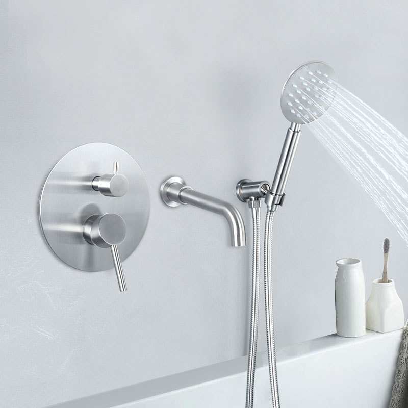 Stainless steel shower head set, concealed bathtub, side hot and cold water faucet, wall-mounted shower AL2017 details Picture