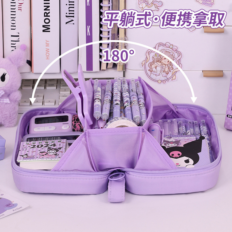 Cross-border 5-layer volcano pencil case, simple style pencil case for primary school students, large capacity, dirt-resistant stationery bag, ins style, high appearance level details Picture