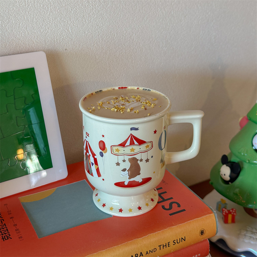 Original high-quality appearance level, childlike fun mugs, cute and niche high-legged ceramic cups, coffee cups, Grandma Niu tea cups, water cups for girls Specification drawing