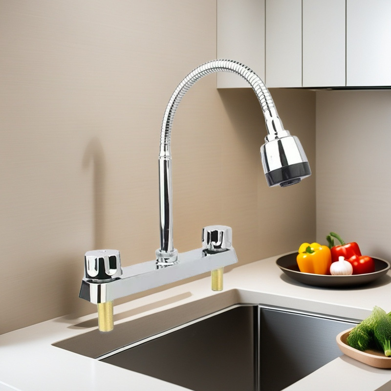 Cross-border South American 8-inch double-handle hot and cold faucet, zinc alloy body kitchen sink, RV 360-degree universal rotating faucet full figure