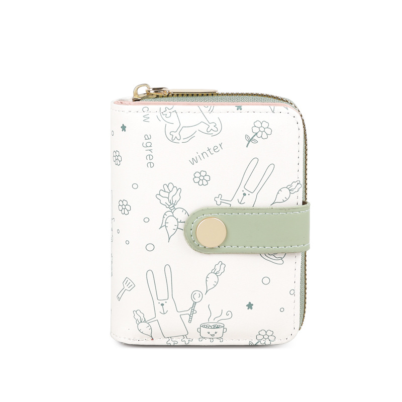 A simple and cute little cat Japanese-style lady's buckle pocket, a portable multi-functional short wallet for women, and a card case Item Picture