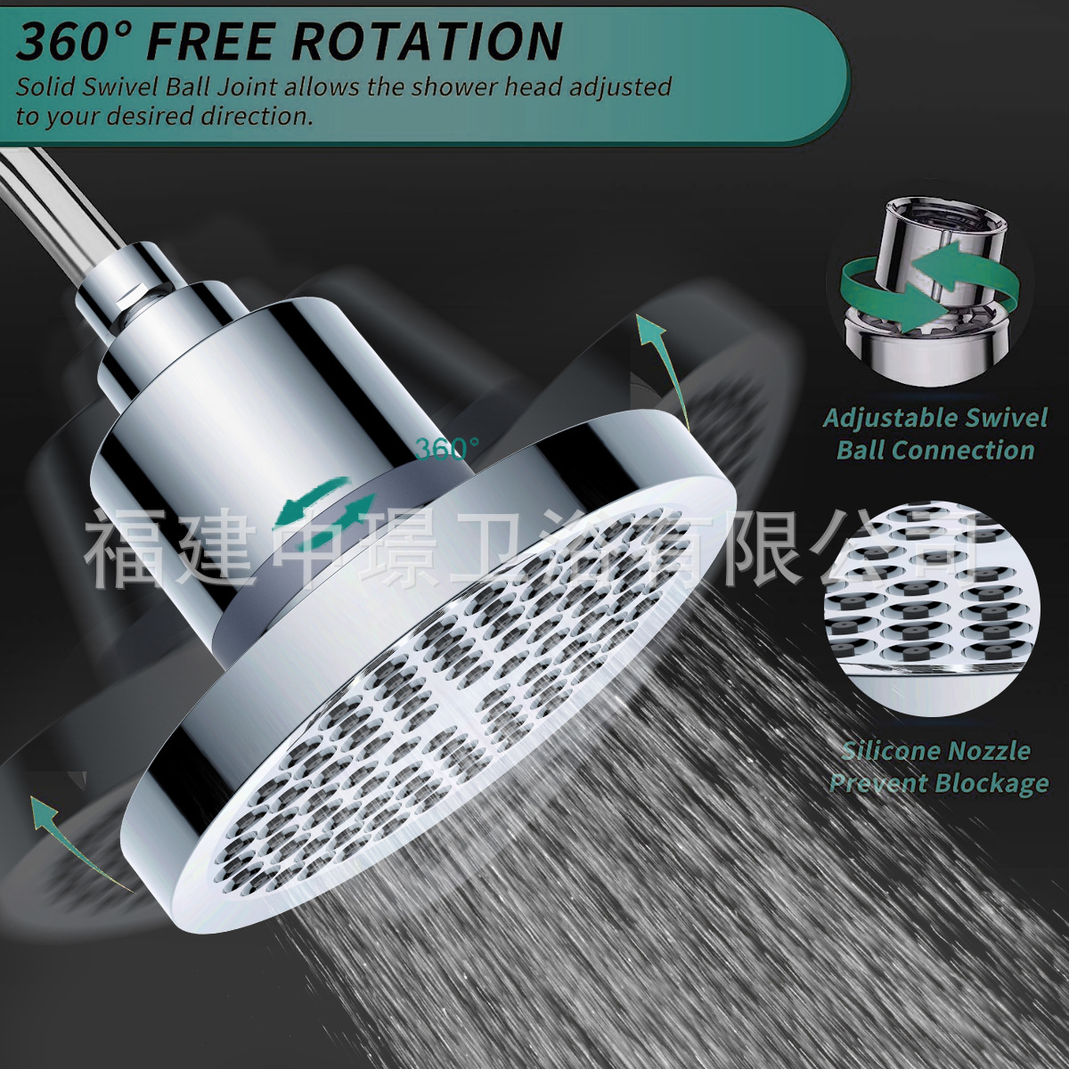 Amazon American-style concealed shower top spray 6-inch pressurized filter electroplated showerhead round bathroom showerhead Specification drawing