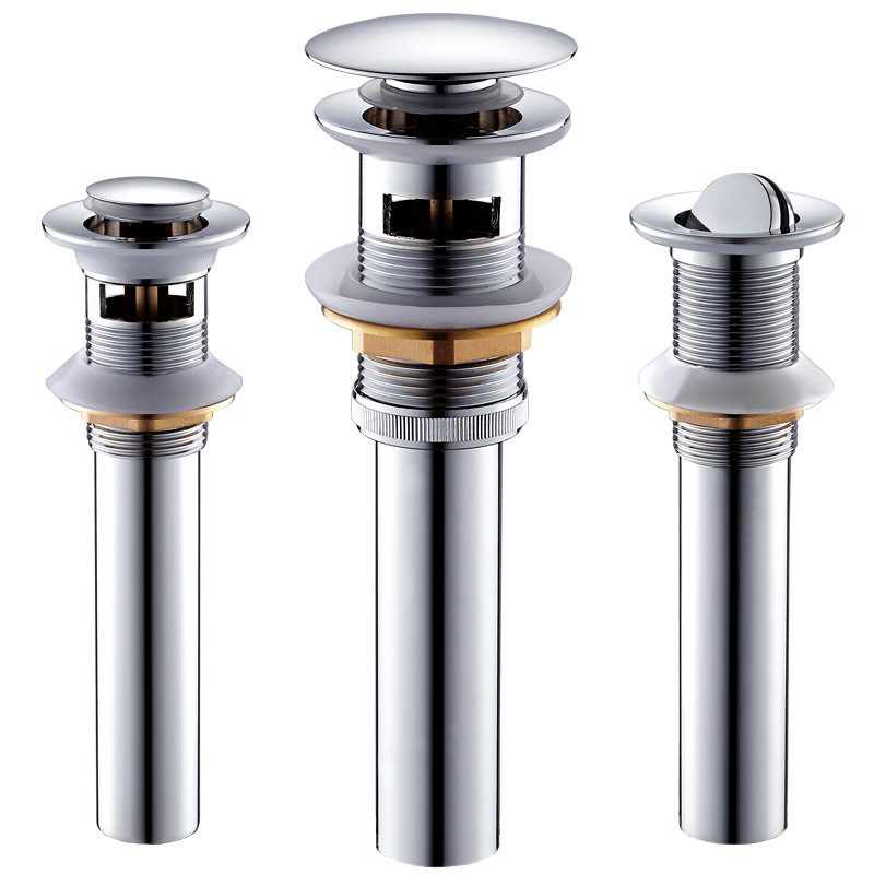 Factory wholesale copper body stainless steel tube electroplated jumping washbasin drain with overflow hole ceramic basin large cover drain full figure
