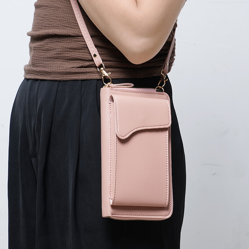 2023 Simple, new and fashionable Korean-style single-shoulder crossbody bag, large-capacity long wallet for women, solid-color mobile phone case Application Scenario