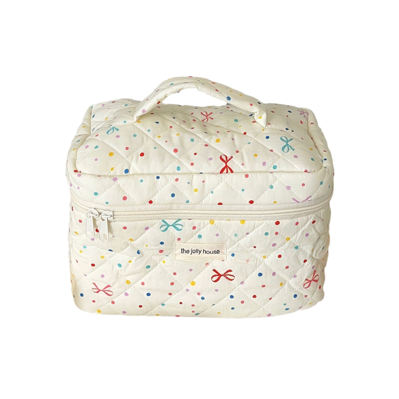 Sweet girl polka dot bow makeup bag, large-capacity toiletry bag, makeup storage bag, portable skin care products travel bag Item Picture