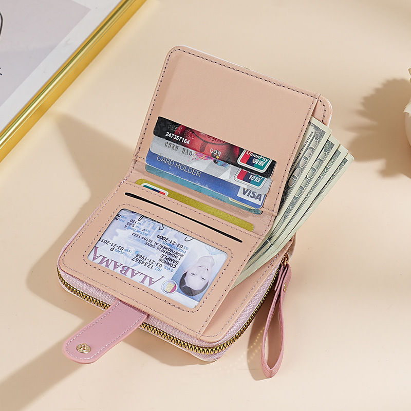 New simple and heart-shaped little cat Japanese-style women's buckle pocket, hand-held multi-functional short wallet for women Specification drawing