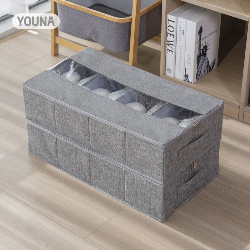 Cross-border detachable shoe box fabric bed bottom with cover folding storage box, transparent cover multi-compartment organizing box, storage wonder full figure