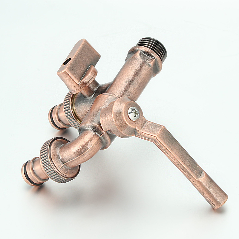 Cross-border exclusive supply of blue and ancient copper outdoor faucet washing machine, one inlet and two outlets, large flow anti-freezing tap water, all-copper faucet Specification drawing