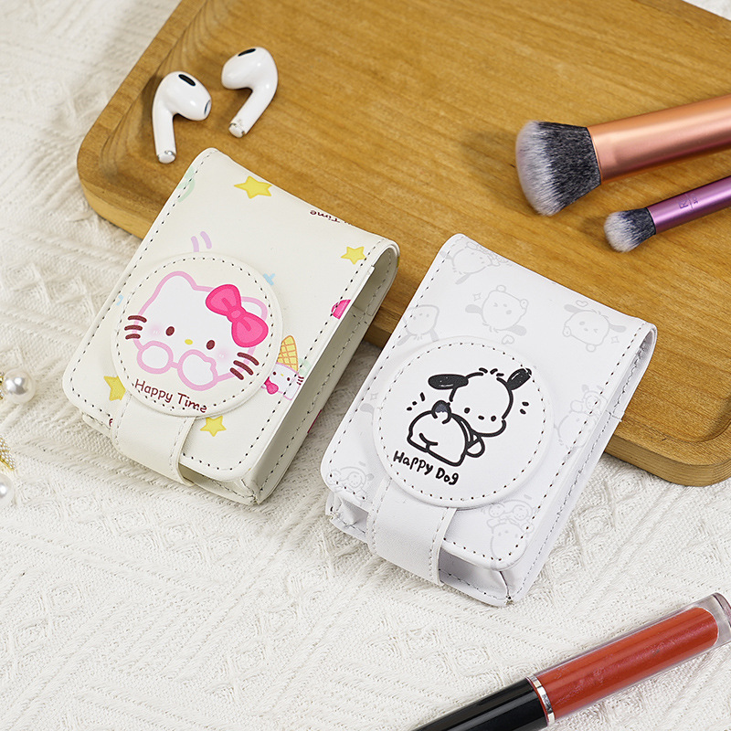 Mini and compact portable makeup touch-up bag with mirror, simple and exquisite lipstick storage and makeup bag full figure