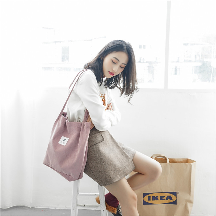 J10 Wholesale Korean version corduroy four-button women's bag, large capacity artistic single-shoulder bag, student shopping bag for women full figure