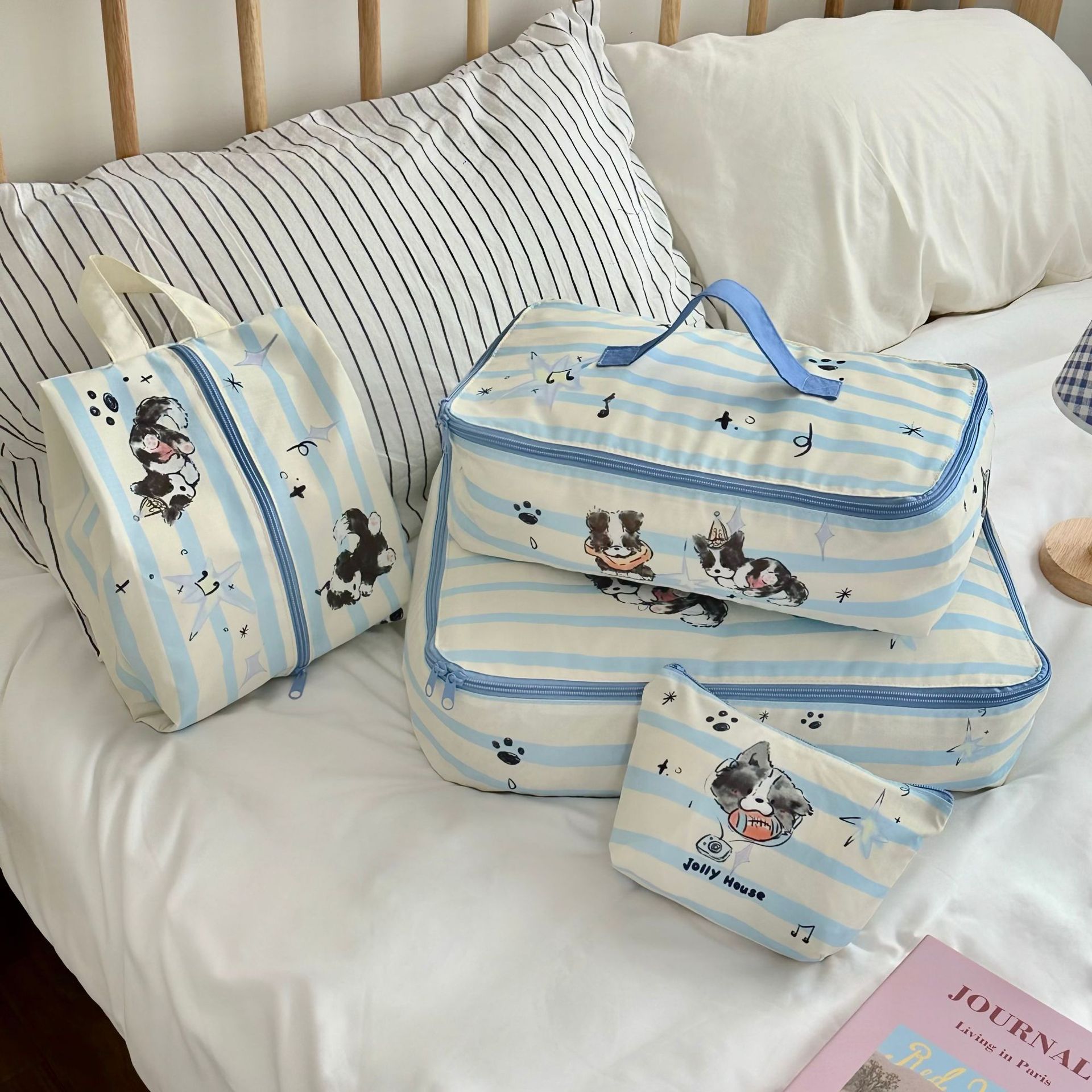 Cute music Border Collie travel storage bag, clothing sorting bag, suitcase clothing sorting bag, travel four-piece set details Picture