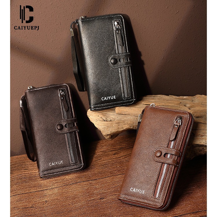 New cross-border long men's wallet with multiple slots, casual zipper wallet, large-capacity hand-held bag for young people, and coin purse full figure