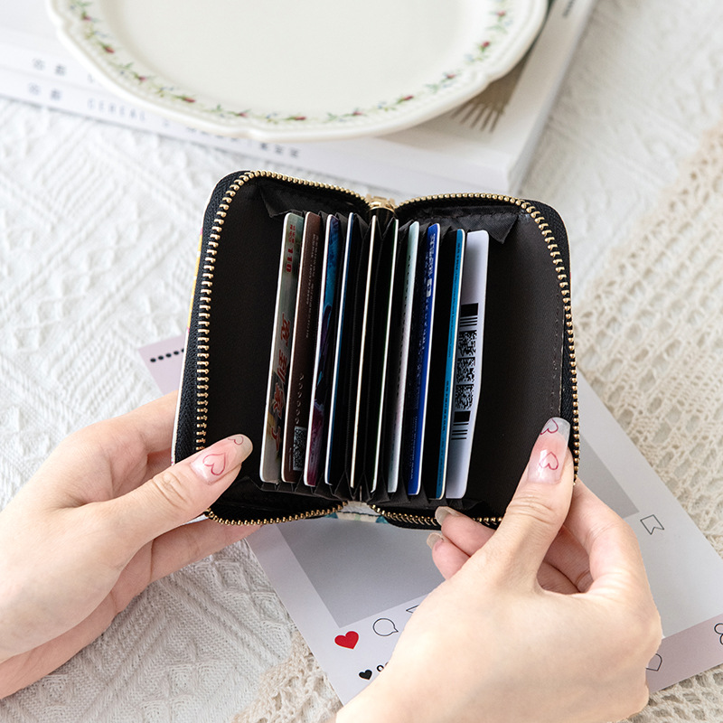 Anti-theft card swiping bag for women, cute, small, ultra-thin, large-capacity anti-demagnetization card case, driving license coin purse Specification drawing