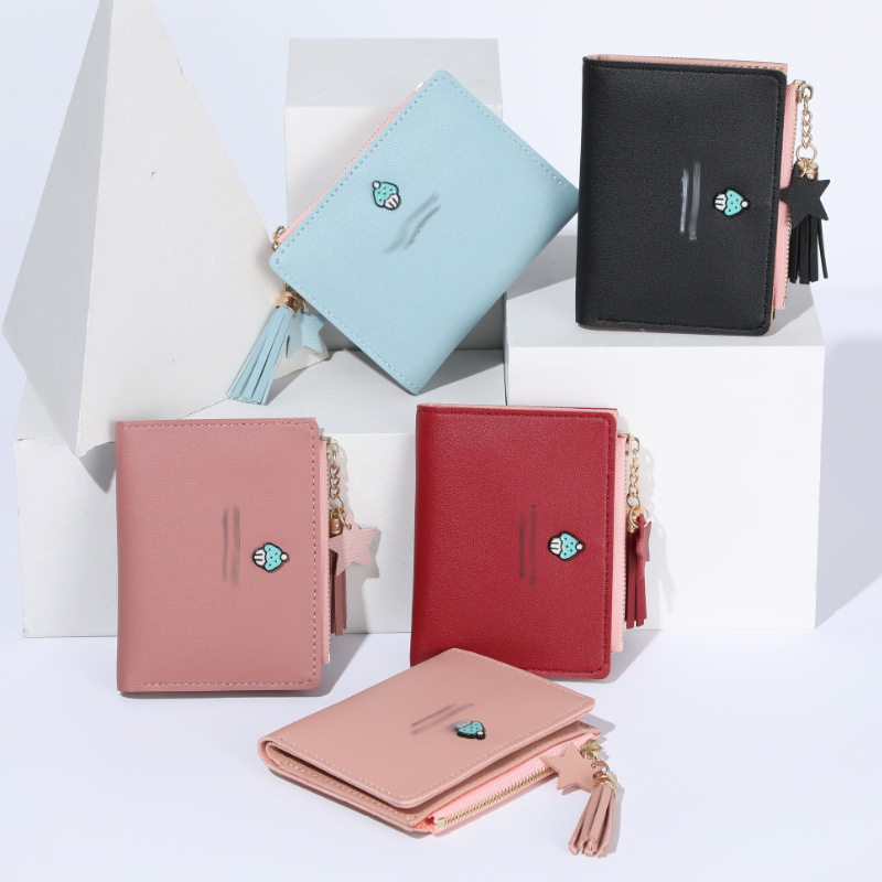 2020 New style wallet for female students, short, cute and fashionable Korean version, zipper loose change card case, hardware accessories, color-blocked ins Specification drawing