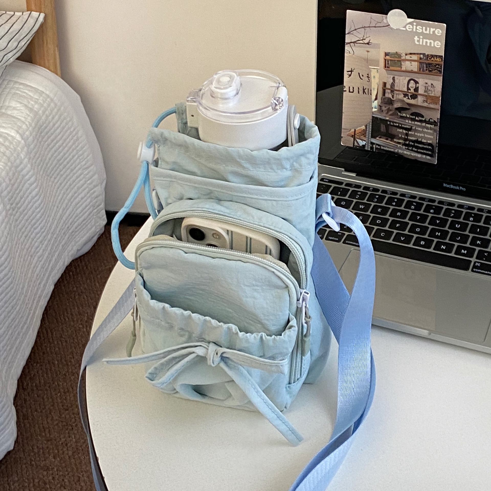 Simple butterfly end mouth crossbody bag for both men and women, mobile phone bag, water cup bag, umbrella bag, two-layer single-shoulder crossbody bag details Picture