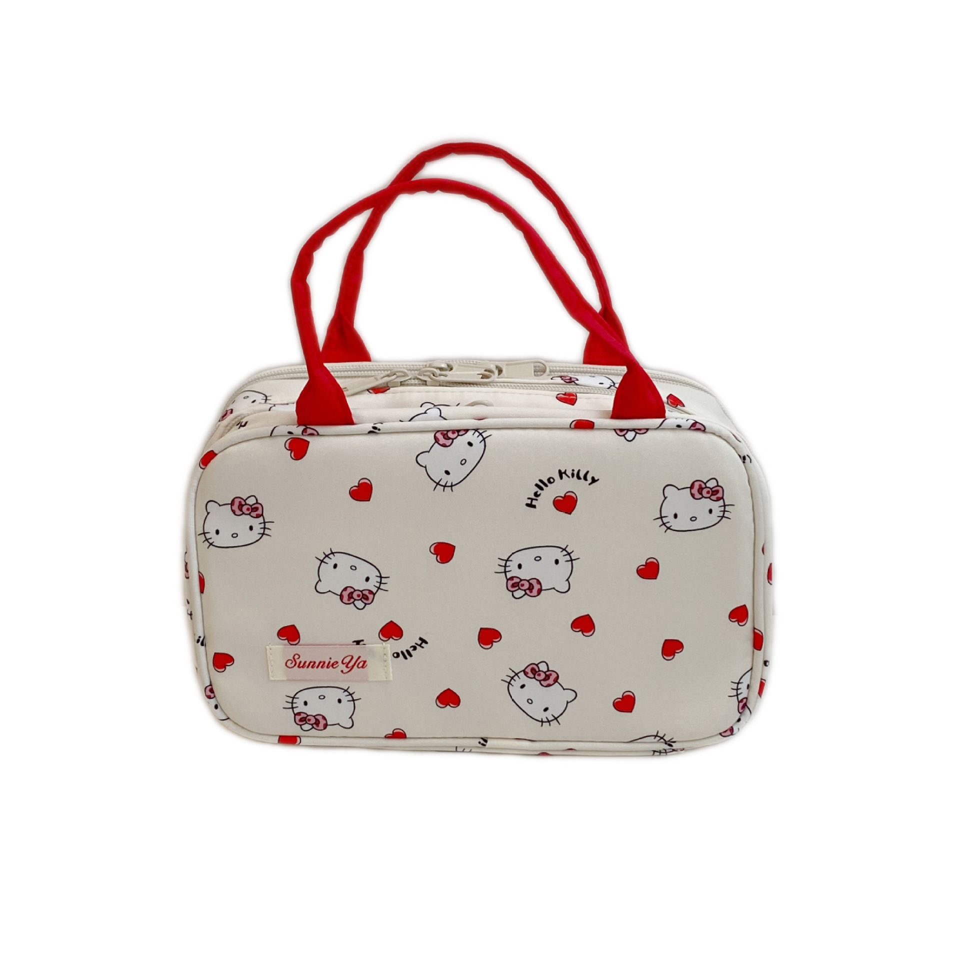Cute cartoon cat makeup bag, large-capacity cosmetics storage bag, portable for women to go out, zoned and layered makeup bag Item Picture