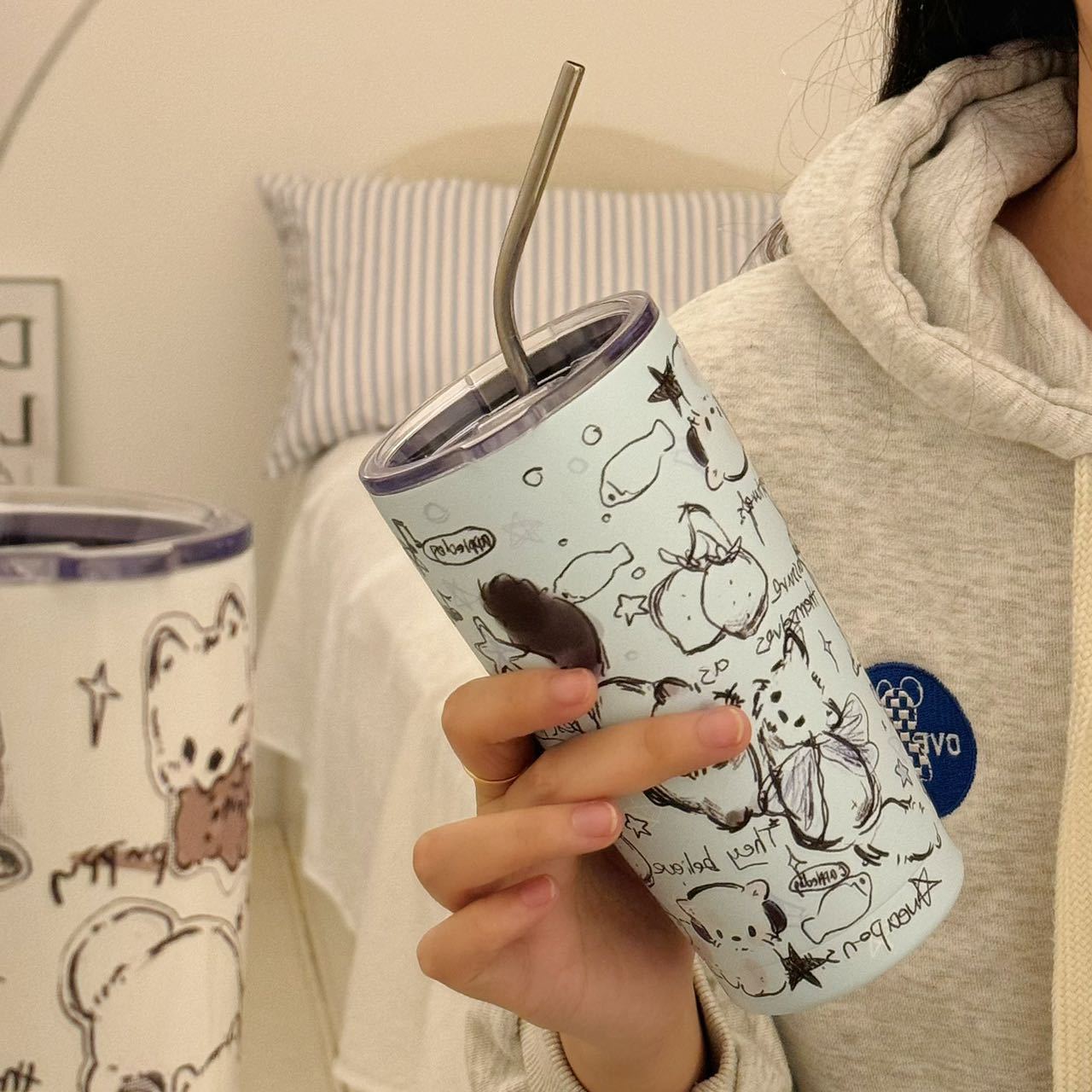 High-appearance-level insulated cup, cartoon cute puppy, 304 stainless steel large-capacity water cup, high-temperature resistant portable coffee cup Specification drawing