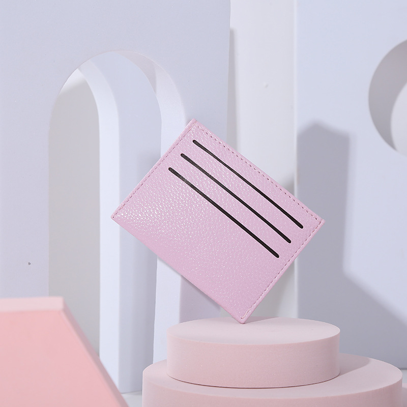 Card holder, card case, coin purse, open bag, solid color for women, lychee pattern wallet, student, bus card, document storage, logo Application Scenario