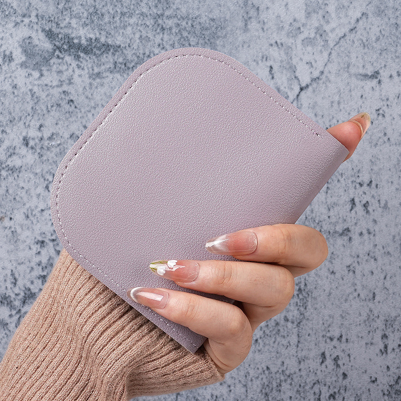 PU Ladies' short wallet, Korean style, fresh and simple folding, ultra-thin imitation leather wallet clip, buckle mini coin purse wholesale full figure